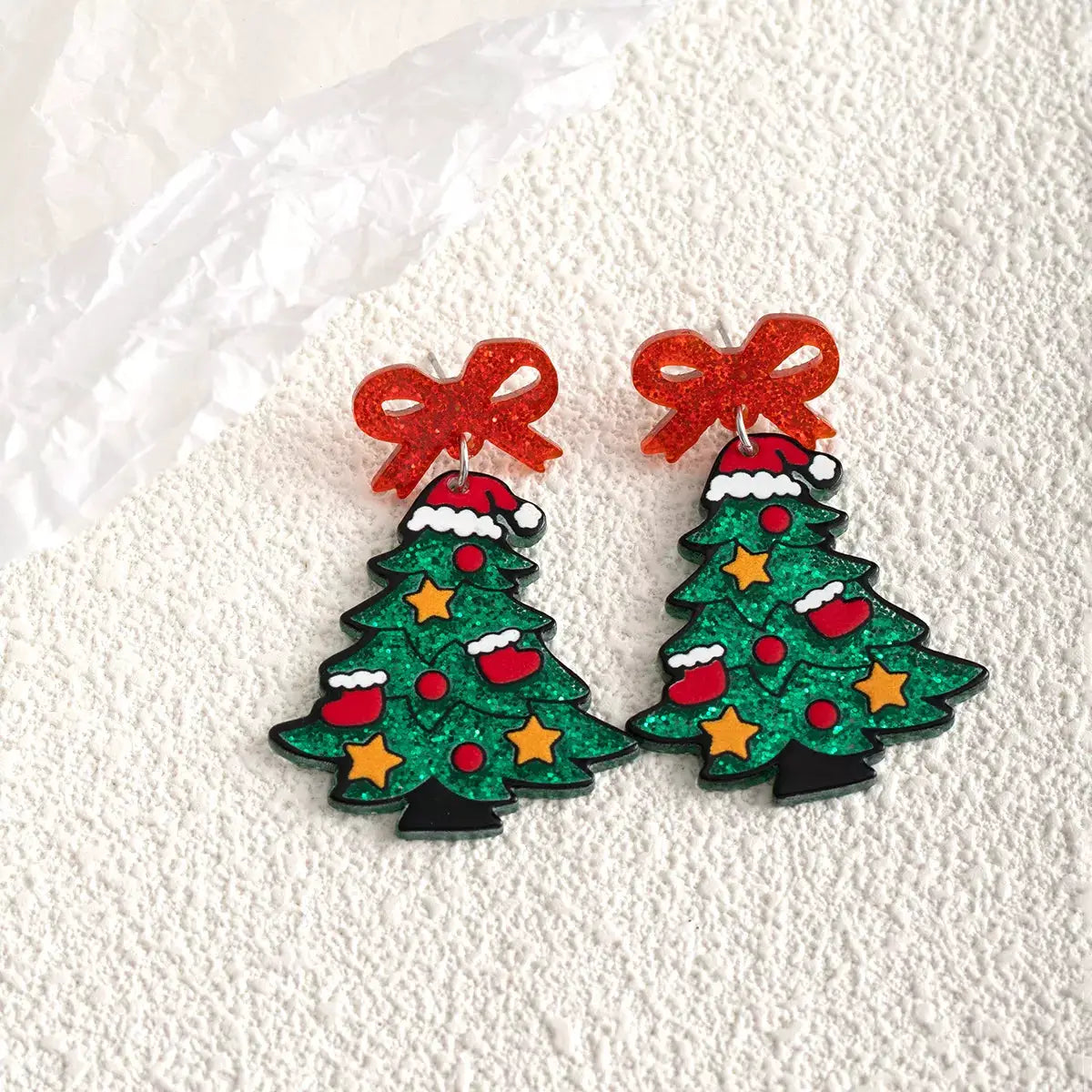 Christmas Tree Bow Dangle Earrings by Trendsi