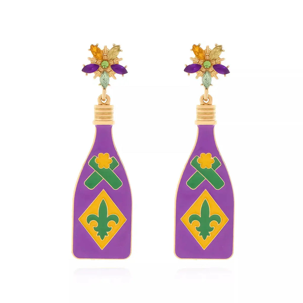 Mardi Gras Bottle Dangle Earrings by Trendsi