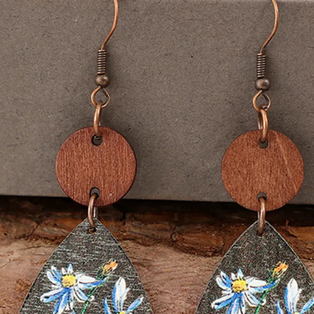 Flower Geometrical Shape Wooden Earrings by Trendsi