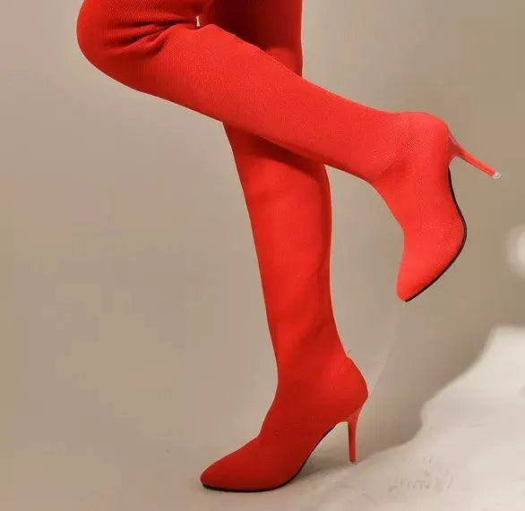 Point Toe Stiletto Boots by Trendsi