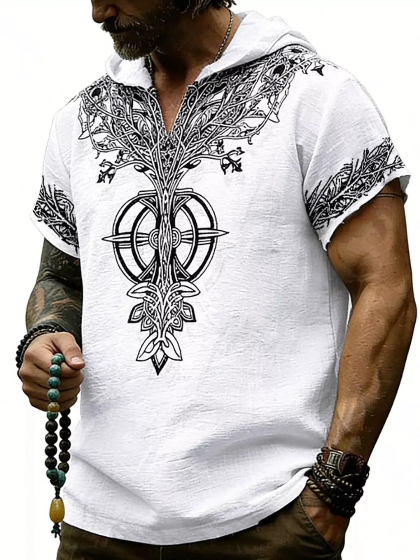 Men's Full Size Printed Hooded Short Sleeve Top Plus Size by Trendsi