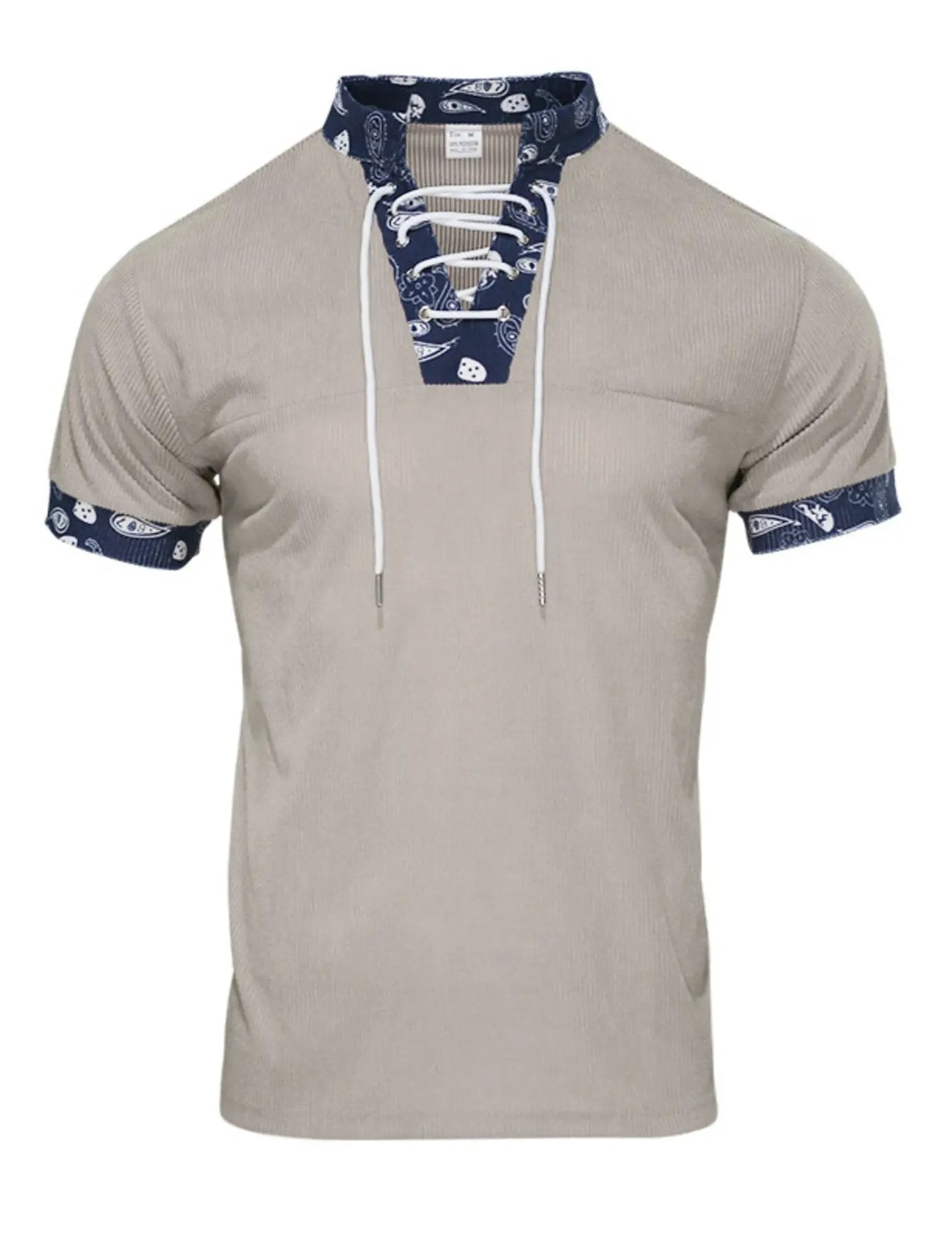 Men's Full Size Lace-Up Collar T-Shirt Plus Size by Trendsi