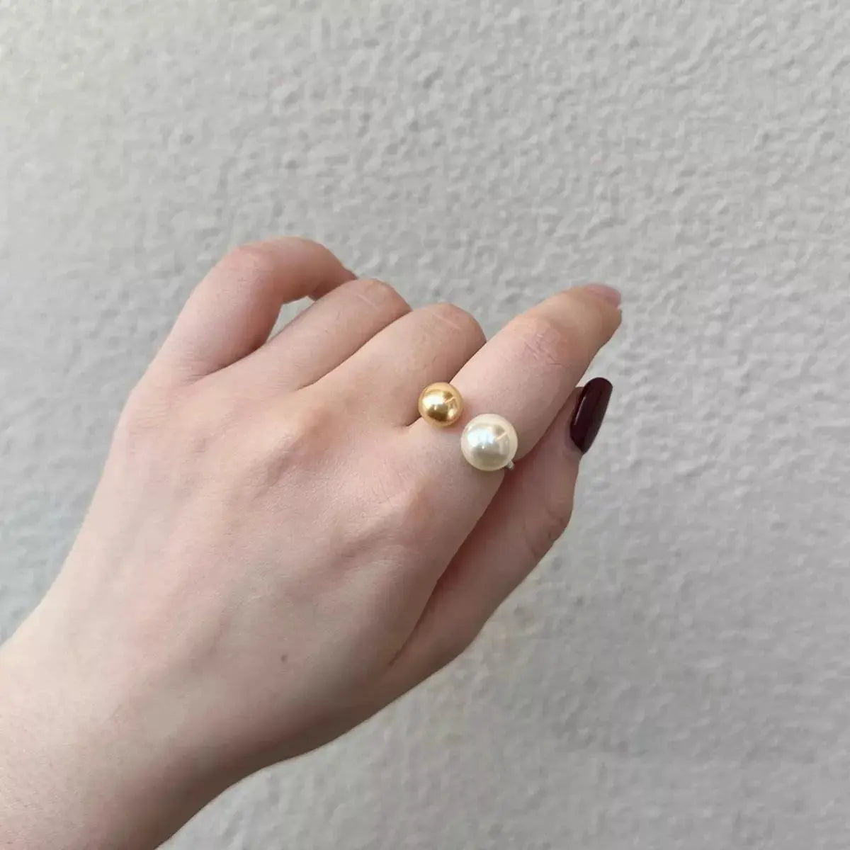 Double Pearl Open Ring by Trendsi