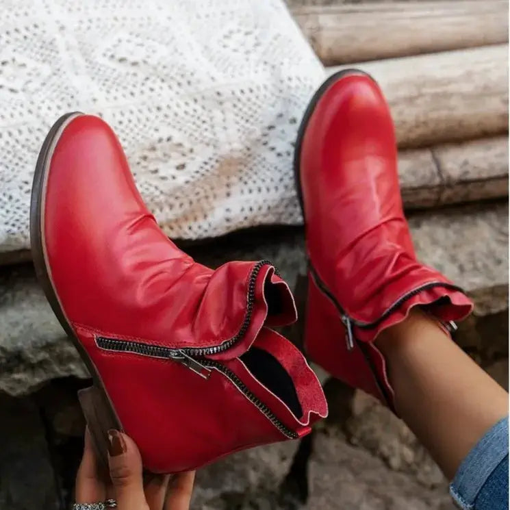 Round Toe Block Heels Boots by Trendsi