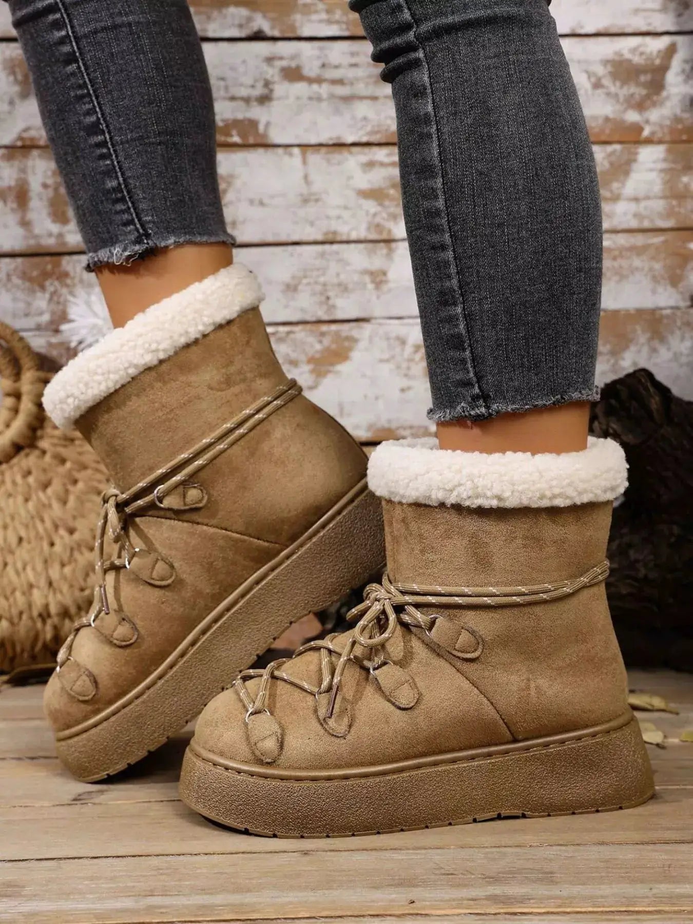 Round Toe Lace Up Platform Boots by Trendsi