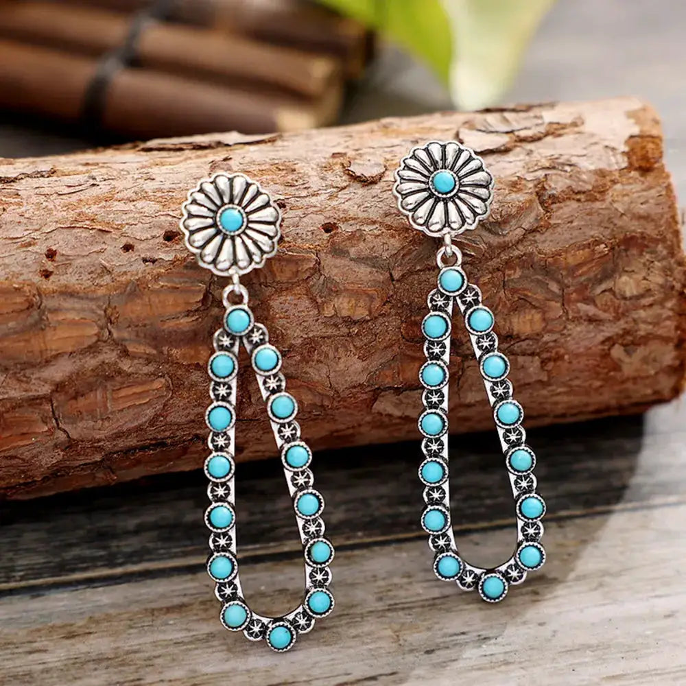 Flower Artificial Turquoise Teardrop Earrings by Trendsi