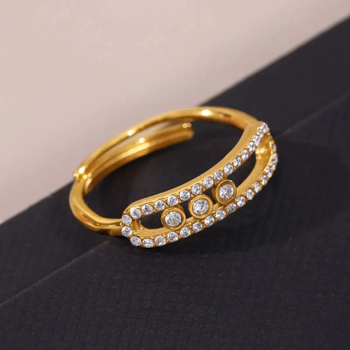 Moving Crystal Bar Necklace and Ring Jewelry Set by Trendsi