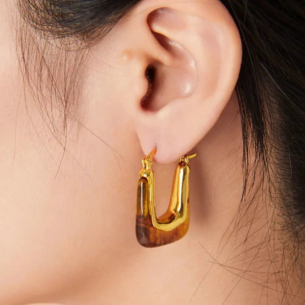 Resin Copper U Shape Earrings by Trendsi