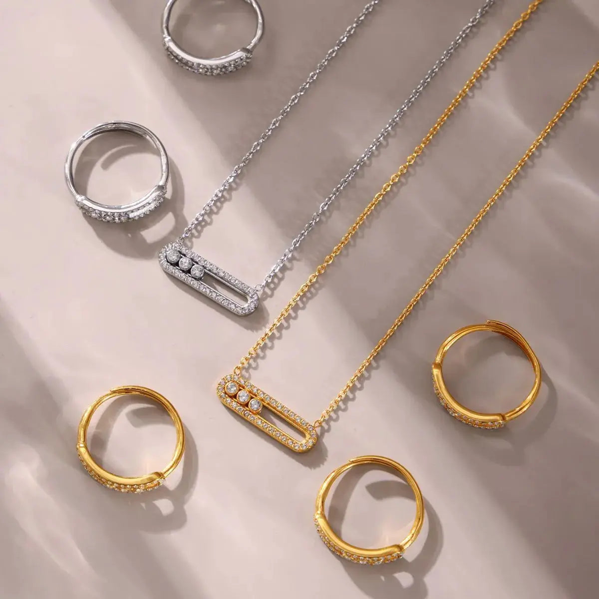 Moving Crystal Bar Necklace and Ring Jewelry Set by Trendsi