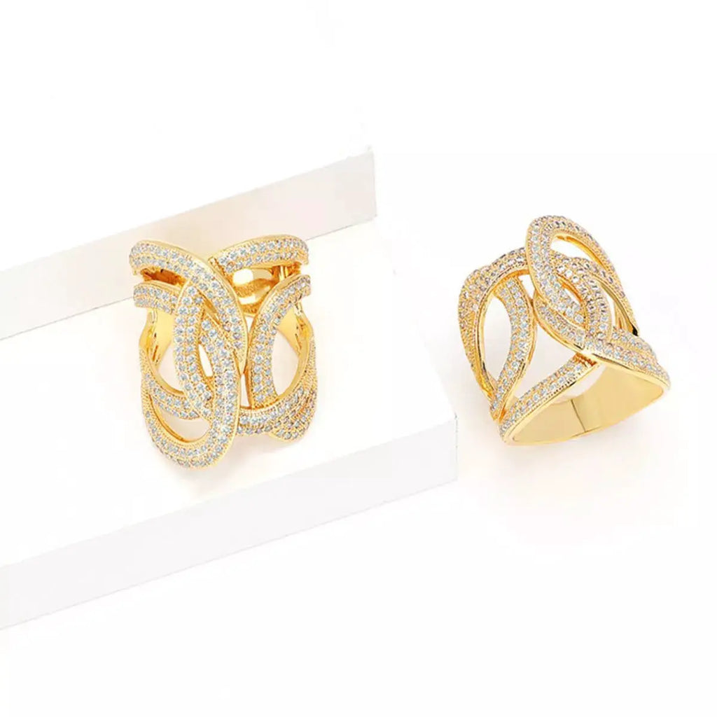 18K Gold-Plated Zircon Interwoven Ring by Trendsi
