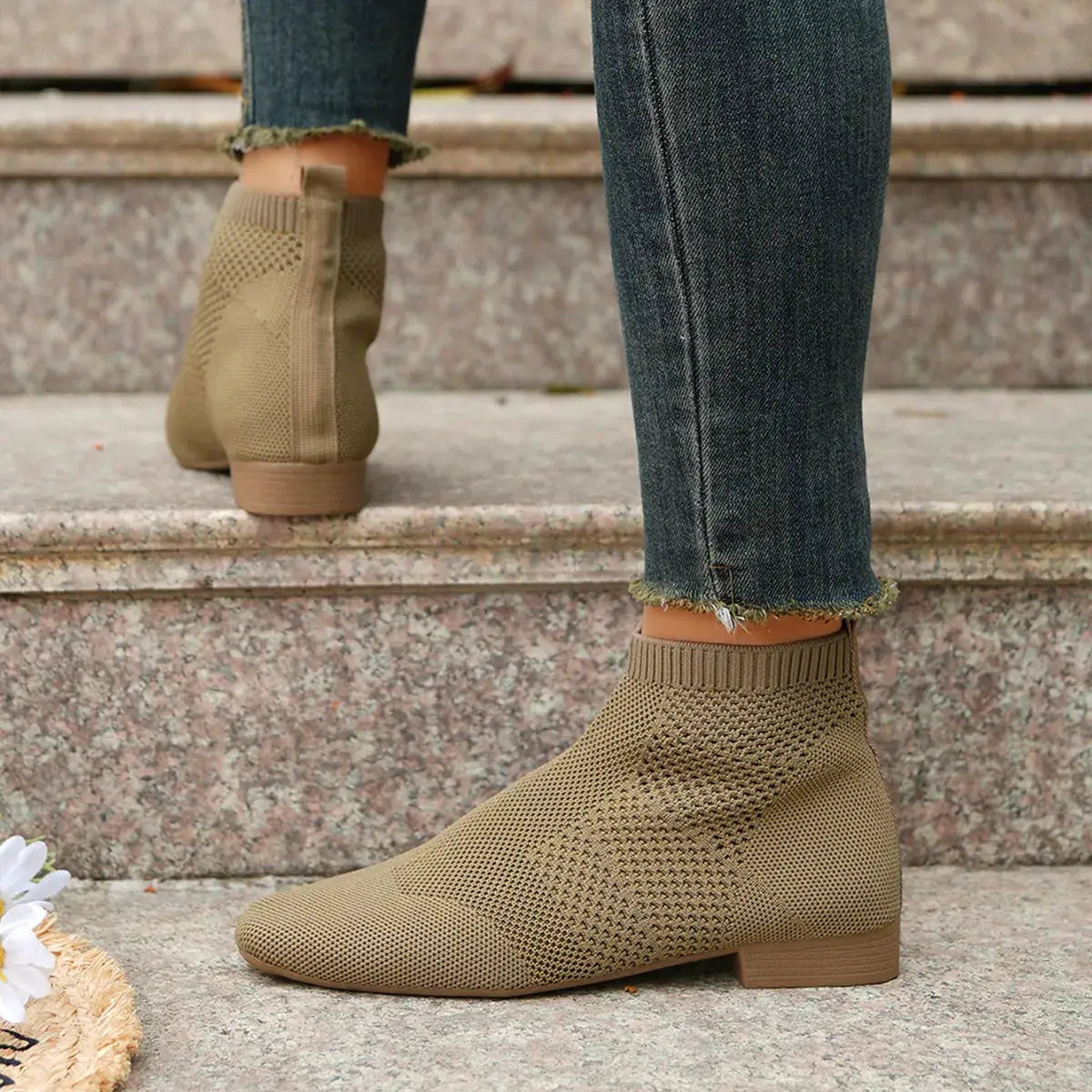Mesh Knit Ankle Boots with Stretch Comfort Fit by Trendsi