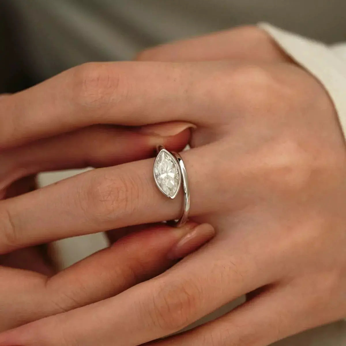 2 Carat 925 Sterling Silver Moissanite Marquise Cut Bypass Ring by Trendsi