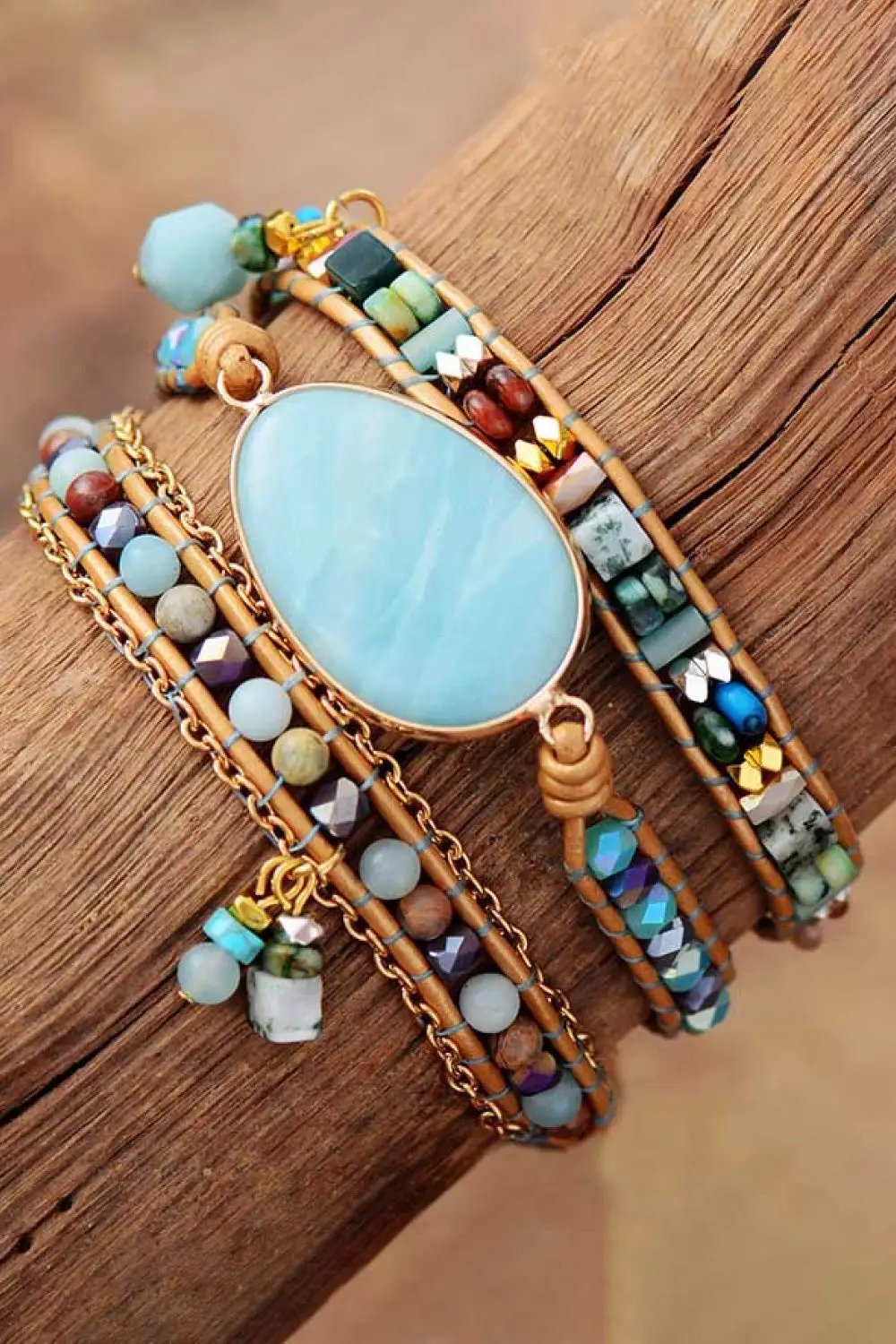 Handmade Natural Stone Beaded Triple Layer Bracelet by Trendsi