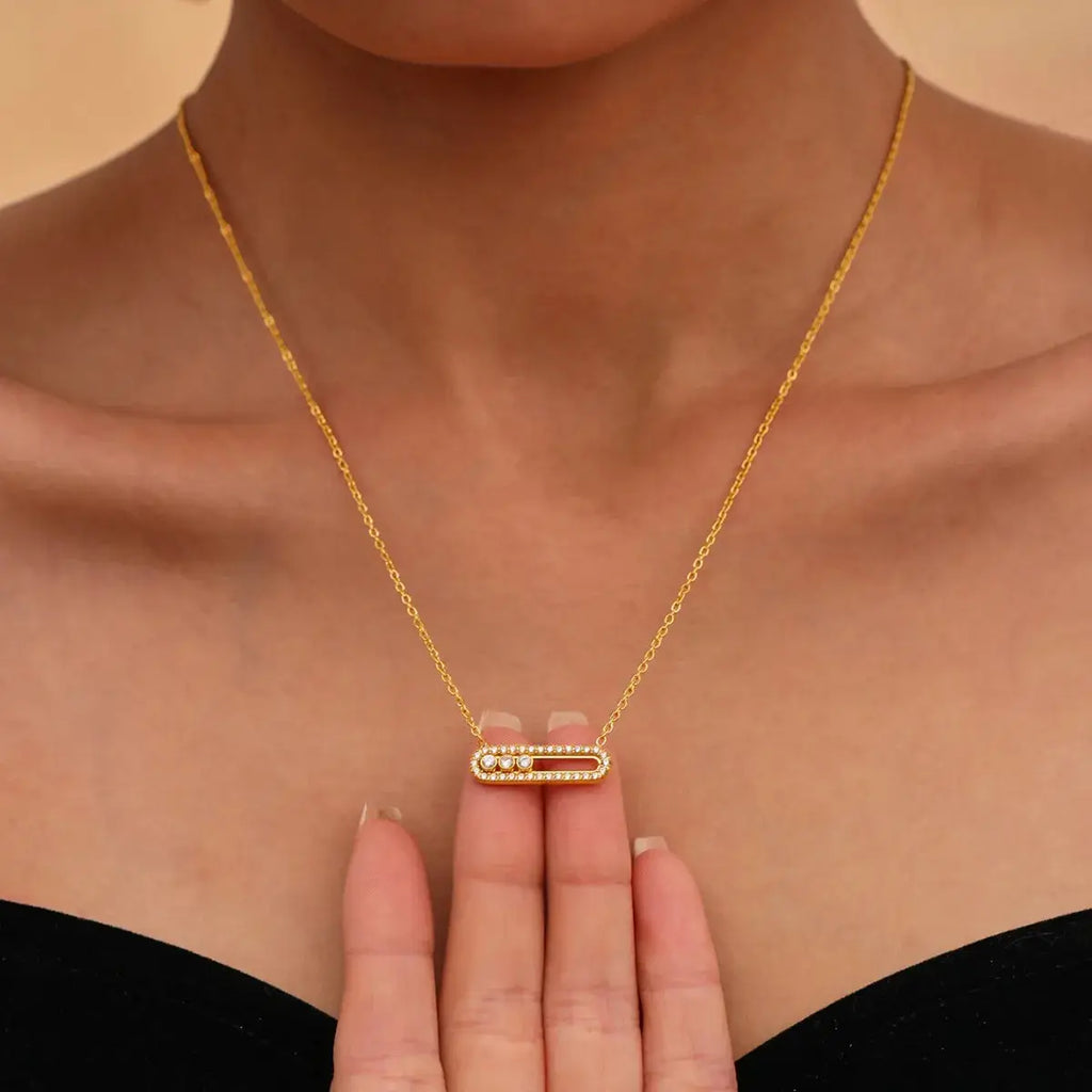 Moving Crystal Bar Necklace and Ring Jewelry Set by Trendsi