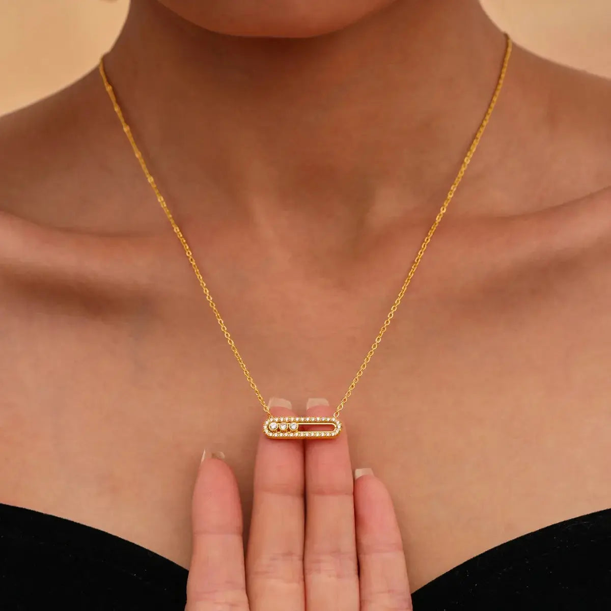 Moving Crystal Bar Necklace and Ring Jewelry Set by Trendsi