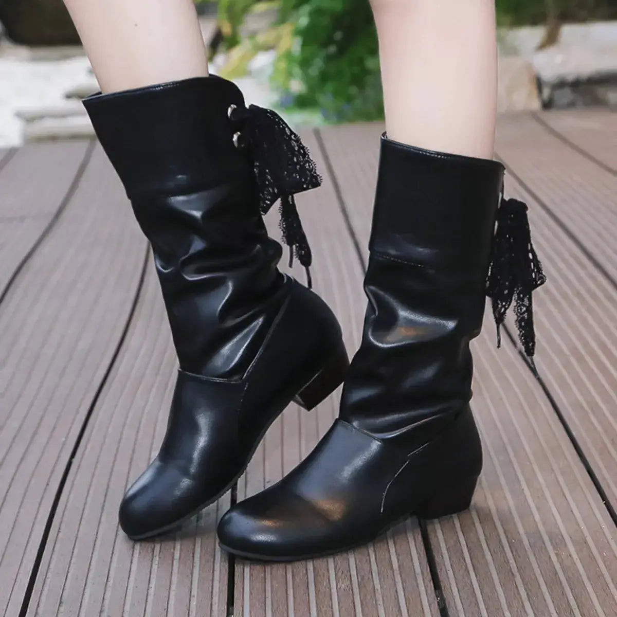 Round Toe Block Heels Boots by Trendsi