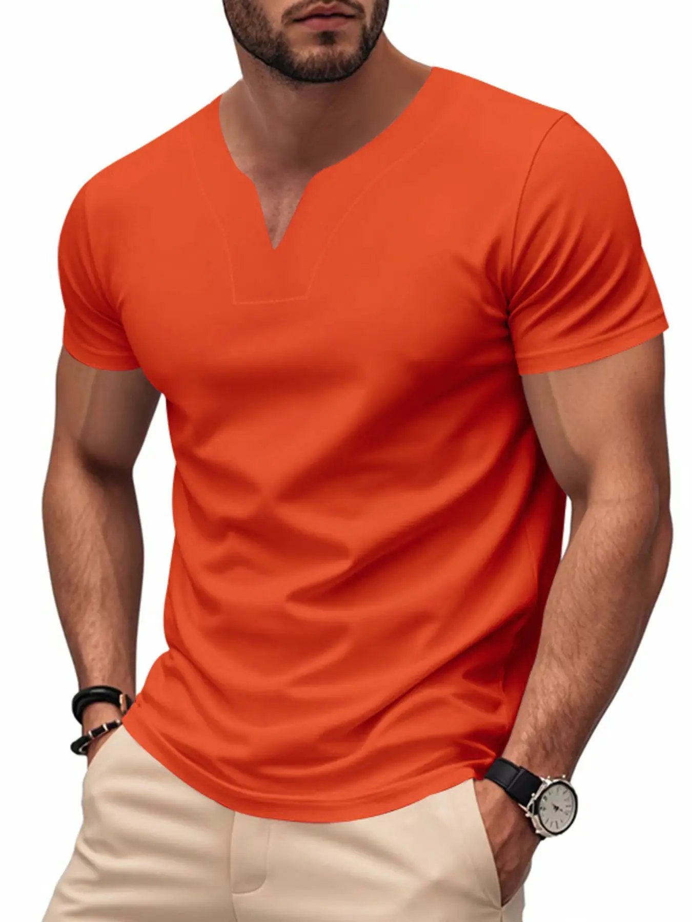 Men's Full Size Casual V-Neck Short Sleeve T-Shirt Plus Size by Trendsi
