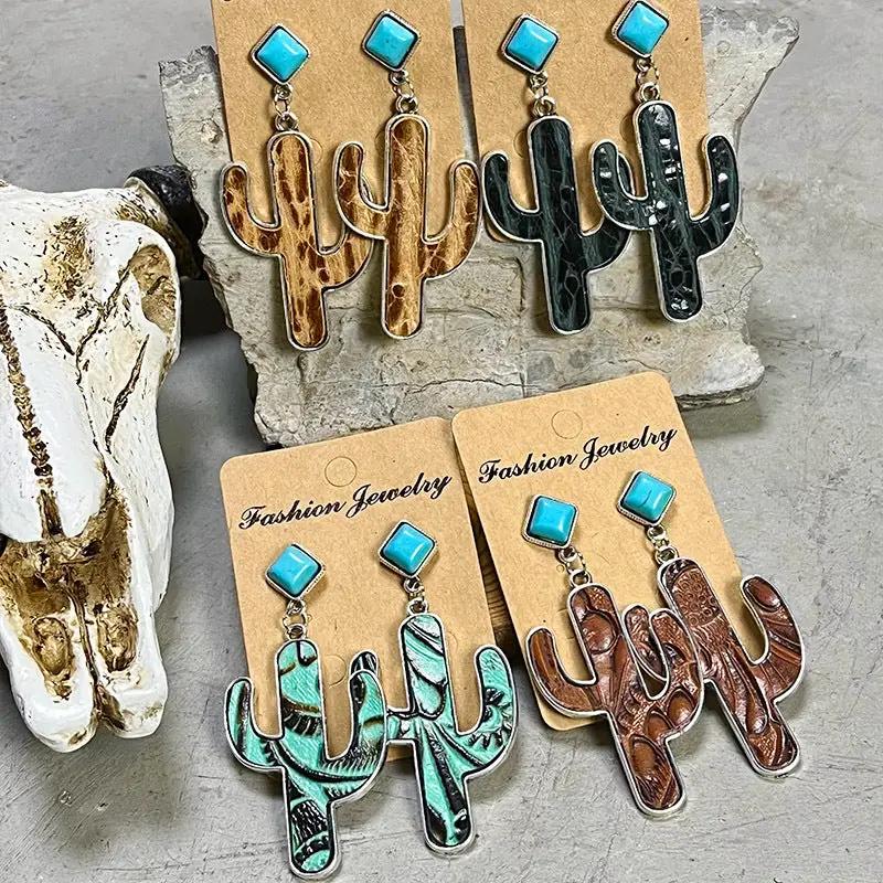 Turquoise Cactus Earrings by Trendsi
