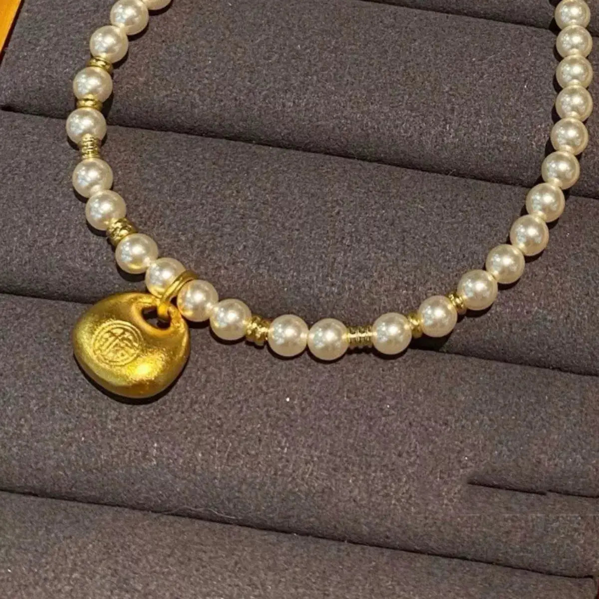 Pearl Necklace with Golden Pendant by Trendsi
