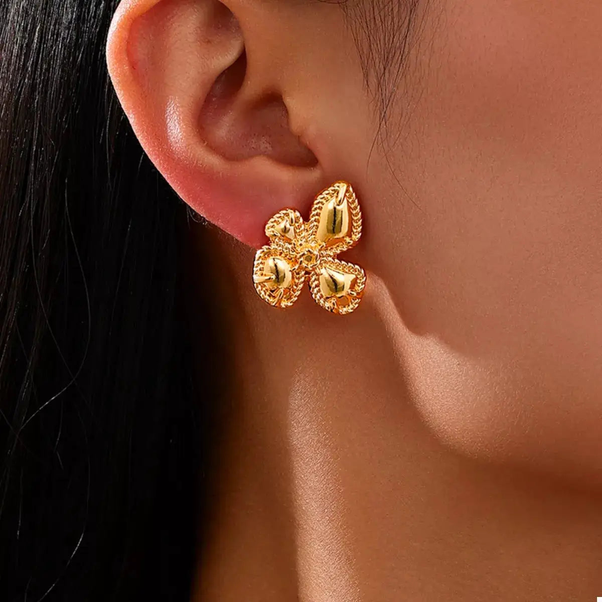 18K Gold-Plated Alloy Flower Stud Earrings by Trendsi