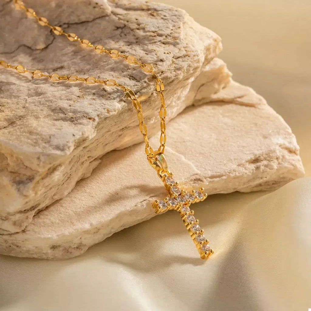 18K Gold-Plated Cross Pendant Necklace by Trendsi