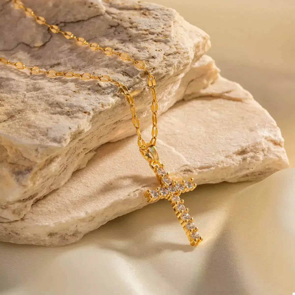 18K Gold-Plated Cross Pendant Necklace by Trendsi