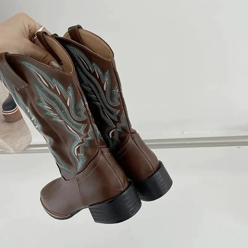 Round Toe Block Heels Boots by Trendsi
