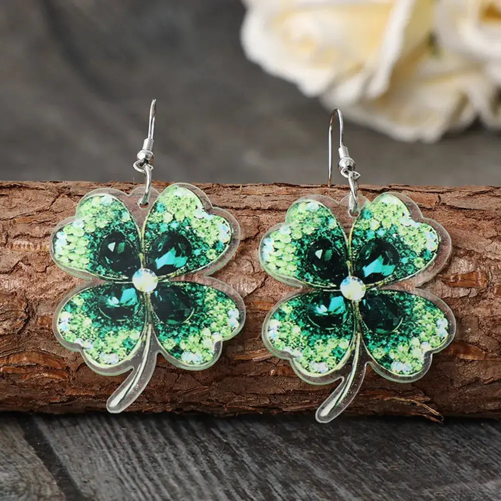 Lucky Clover Acrylic Dangle Earrings by Trendsi