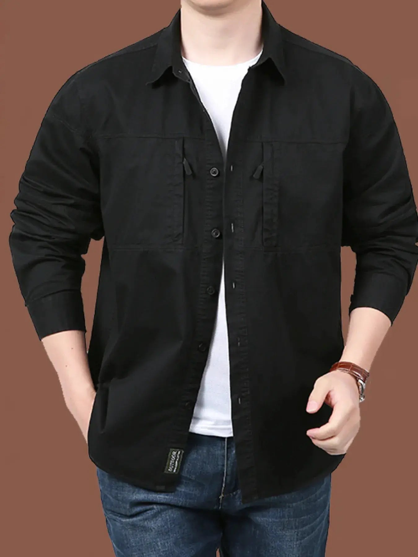 Men's Plus Size Casual Long-Sleeve Shirt by Trendsi