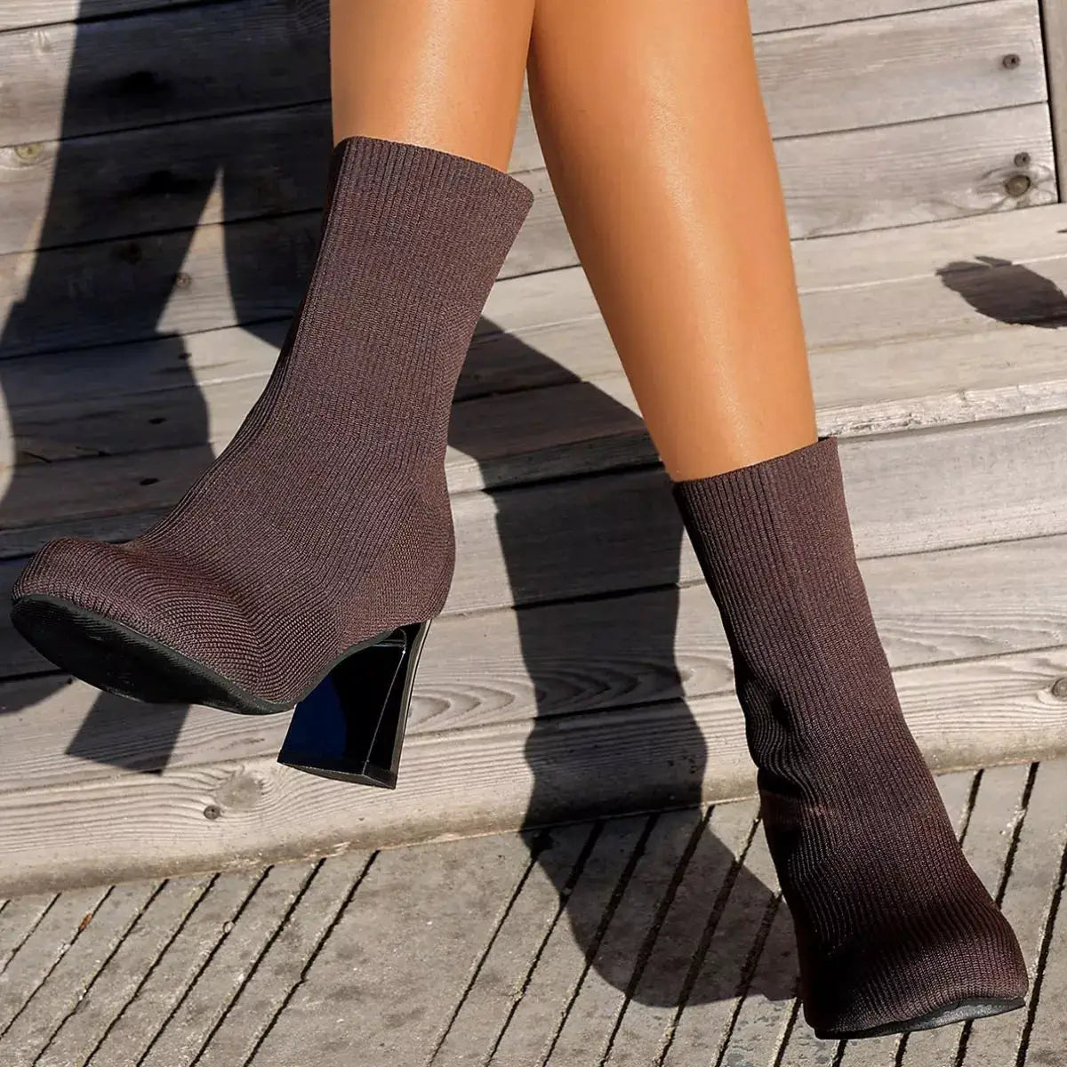 Round Toe Block Heels Boots by Trendsi