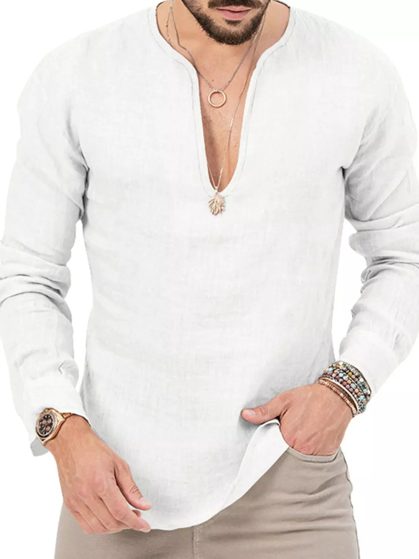 Men's Full Size Slim Fit Long Sleeve Blouse Plus Size by Trendsi