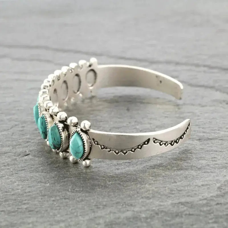 Artificial Turquoise Alloy Open Bracelet by Trendsi