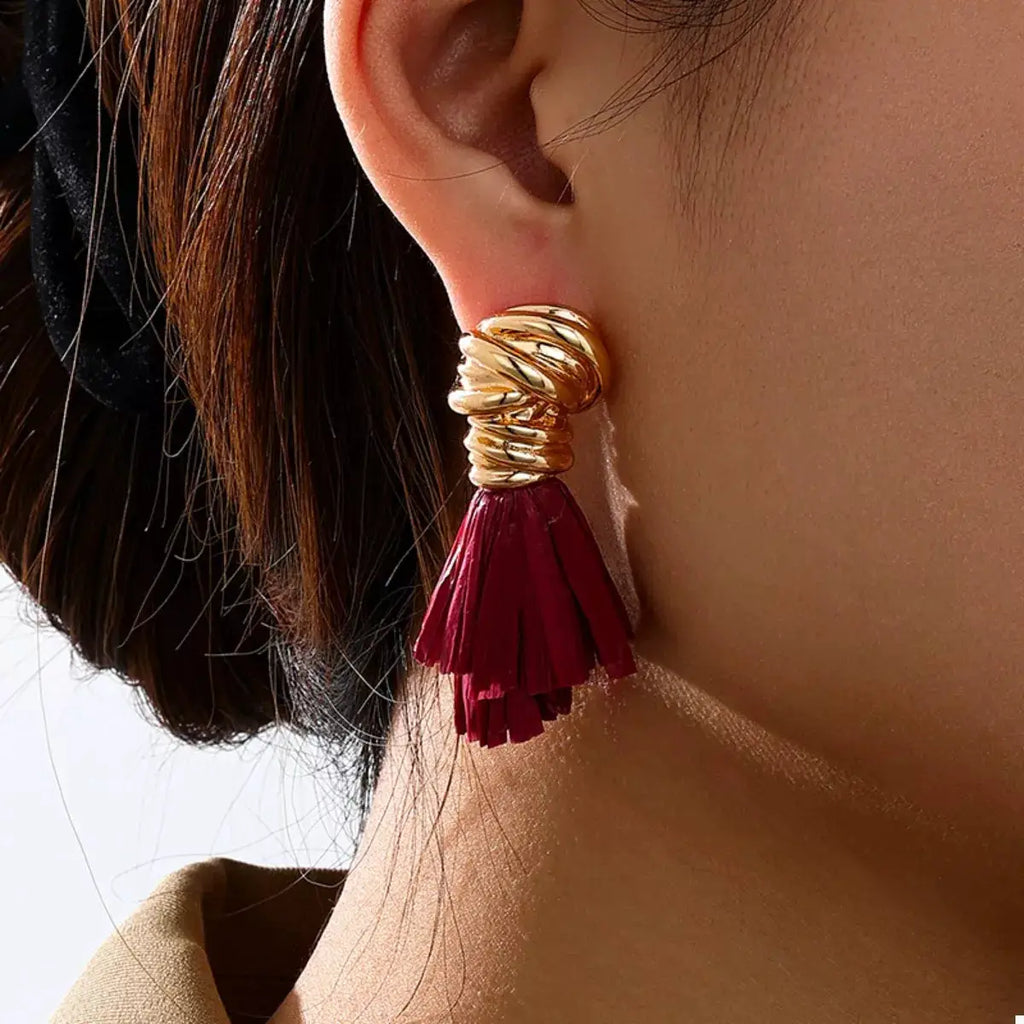 Golden Wire Wrapped Tassel Drop Earrings by Trendsi