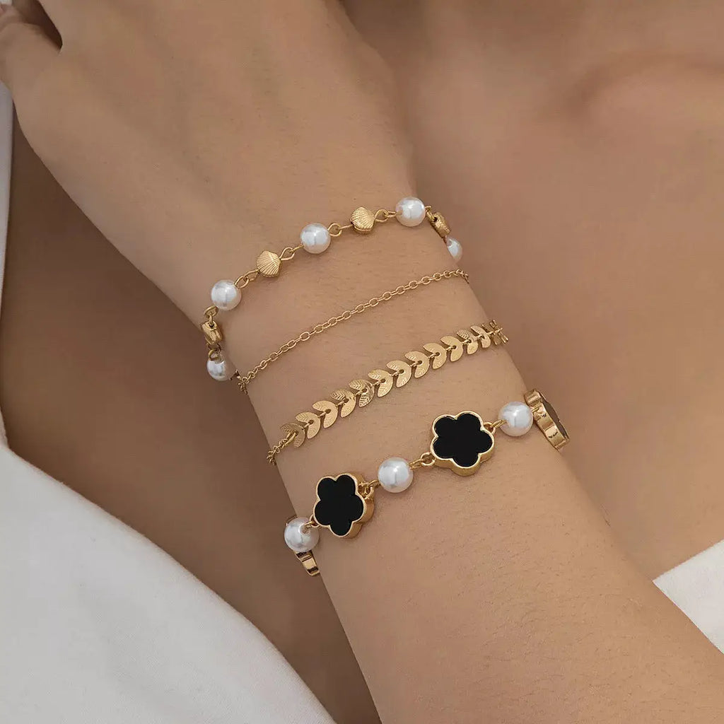 4-Piece 18K Gold-Plated Alloy Resin Bracelet by Trendsi