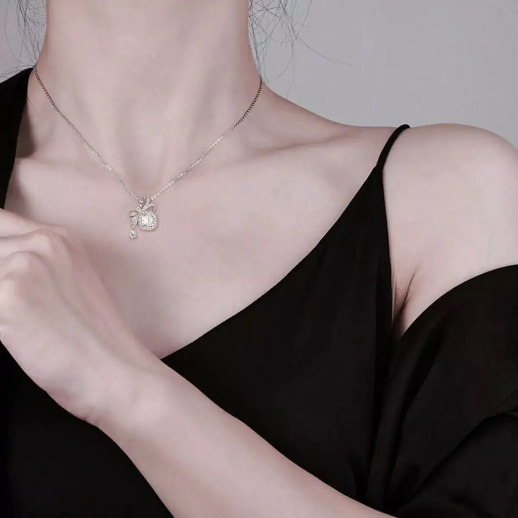 1.5 Carat Moissanite 925 Sterling Silver Bowknot Pendant Necklace by Trendsi