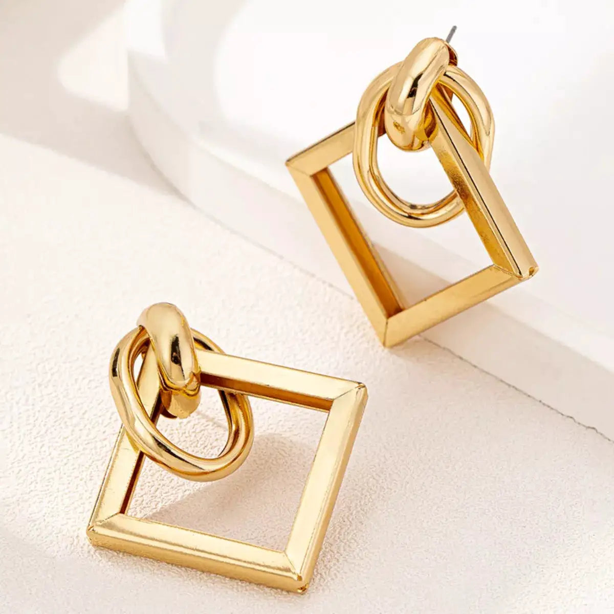 18K Gold-Plated Geometric Square Hoop Earrings by Trendsi