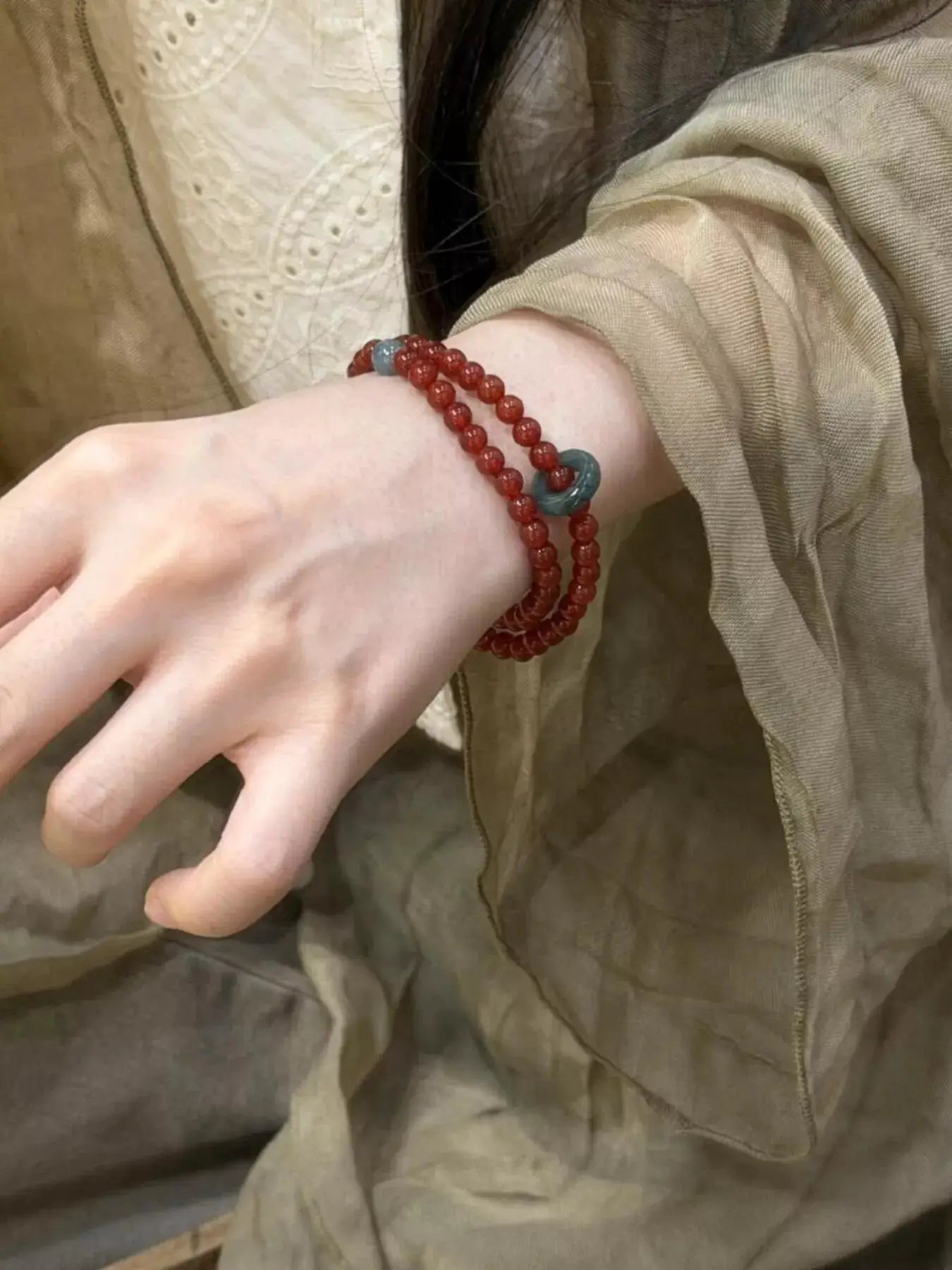 Double Layered Agate Beaded Bracelet by Trendsi