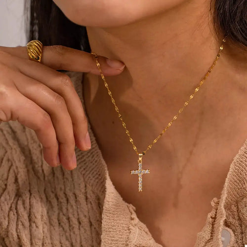 18K Gold-Plated Cross Pendant Necklace by Trendsi