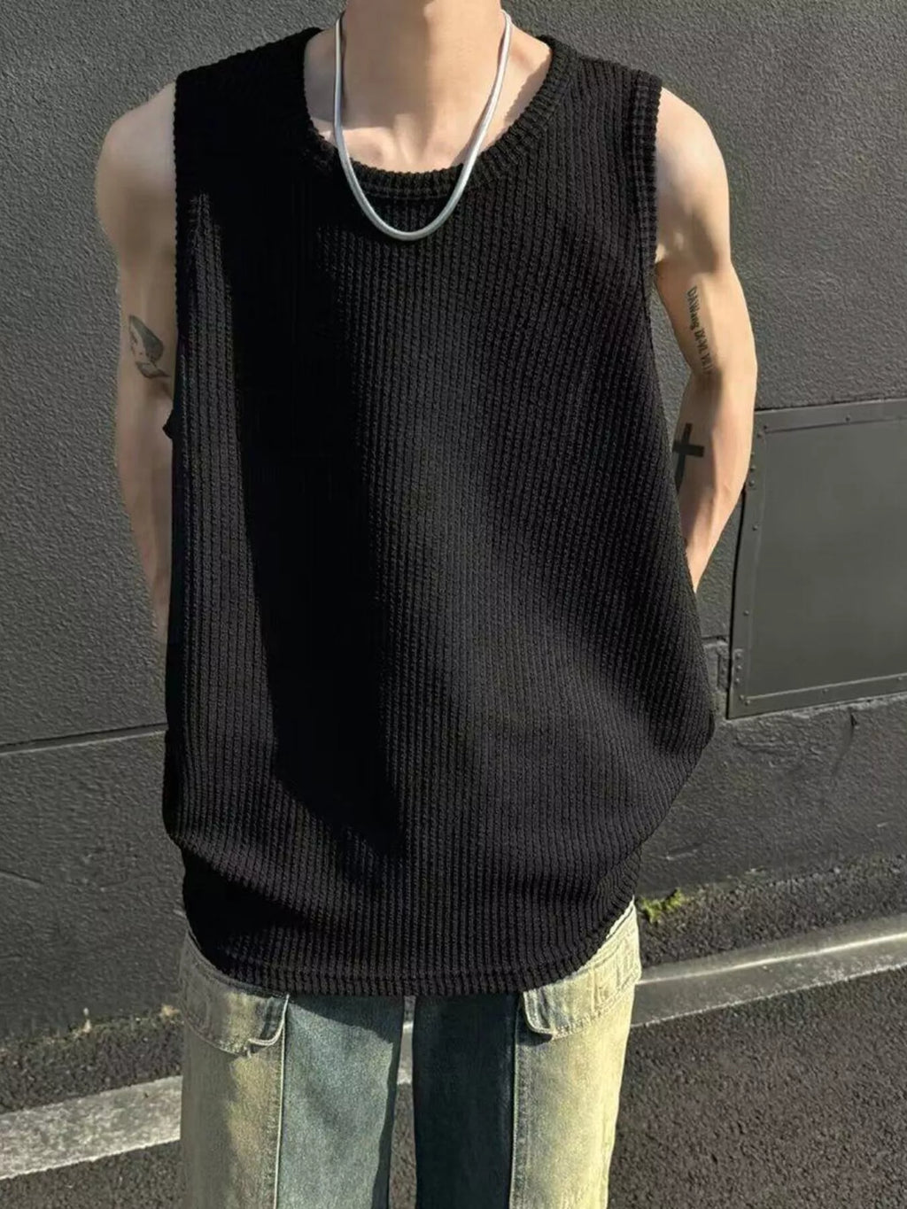 Men's Plus Size Textured Knit Sleeveless Tank Top by Trendsi