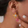 Synthetic Pearl Titanium Steel Flower Earrings by Trendsi