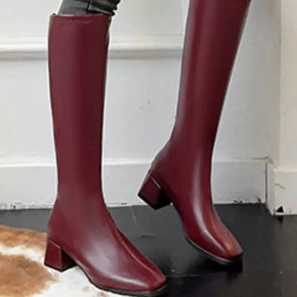 Square Toe Block Heels Boots by Trendsi