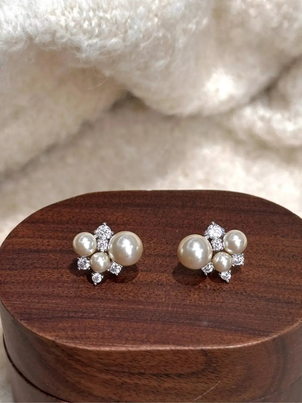 Pearl Cluster Stud Earrings by Trendsi