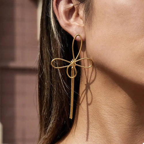 18K Gold-Plated Tassel Bow Earrings by Trendsi