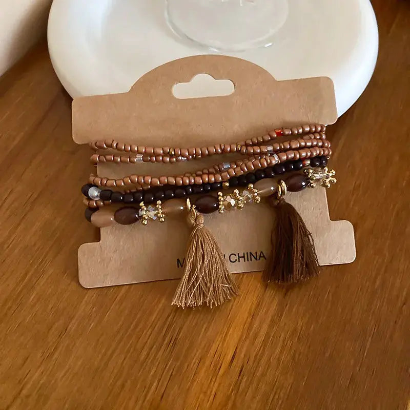 Tassel Rice Bead Bracelet by Trendsi