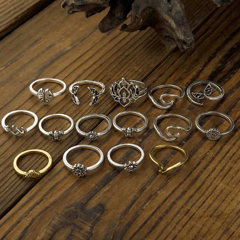 Alloy Multi Shapes 15-Piece Ring Set by Trendsi