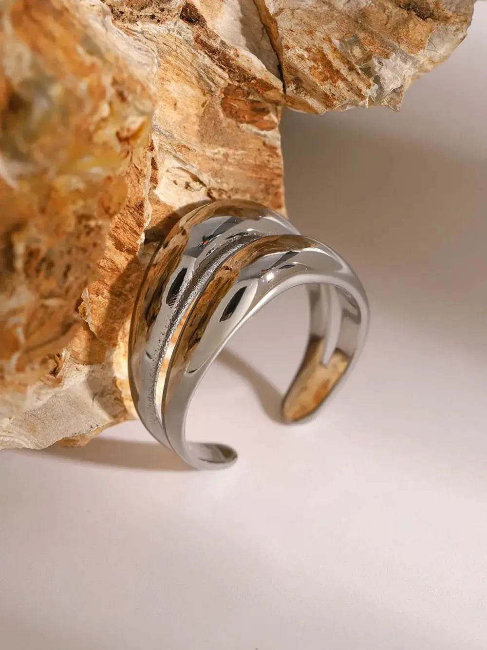 Stainless Steel Double-Layered Ring by Trendsi