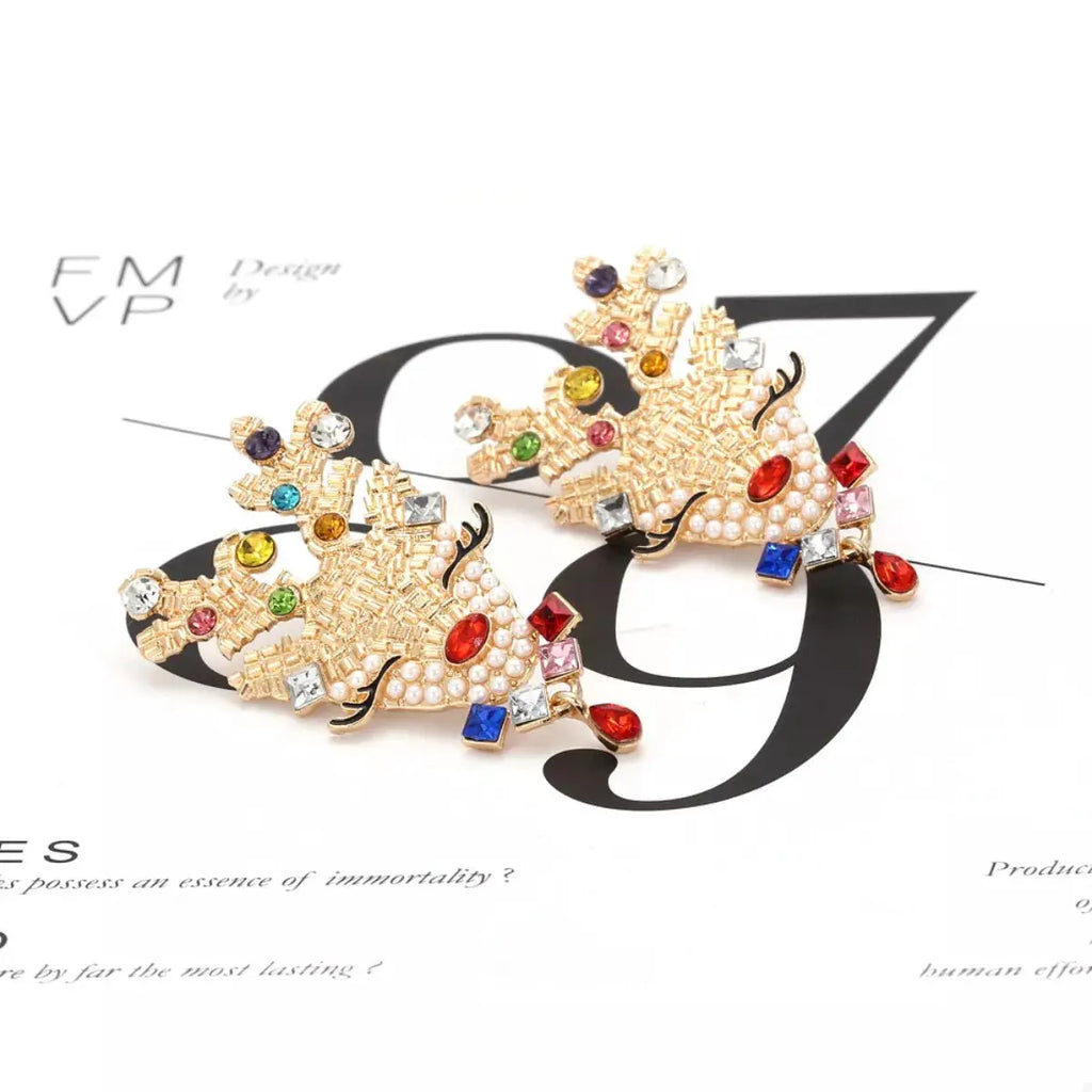 Christmas Reindeer Rhinestone Earrings by Trendsi