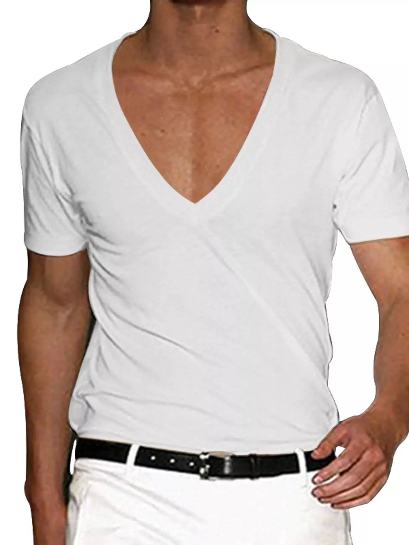 Men's Full Size Deep V-Neck T-Shirt Plus Size by Trendsi