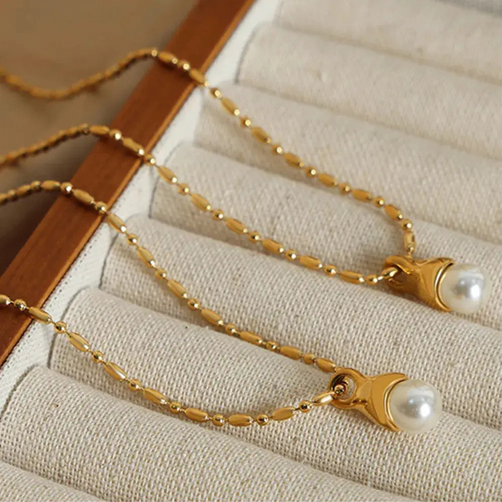 Titanium Steel Pearl Pendant Necklace by Trendsi