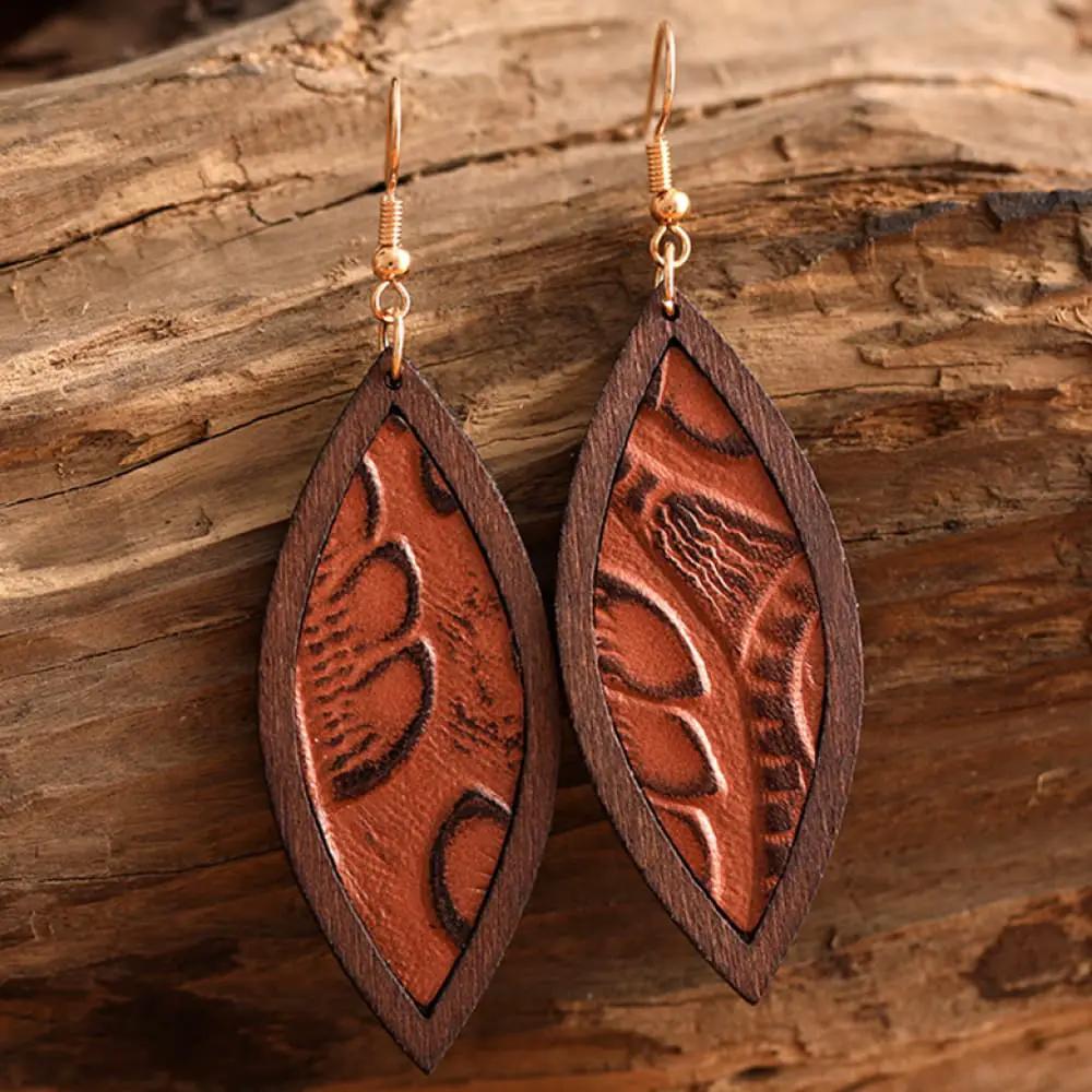 Geometrical Shape Wooden Dangle Earrings by Trendsi